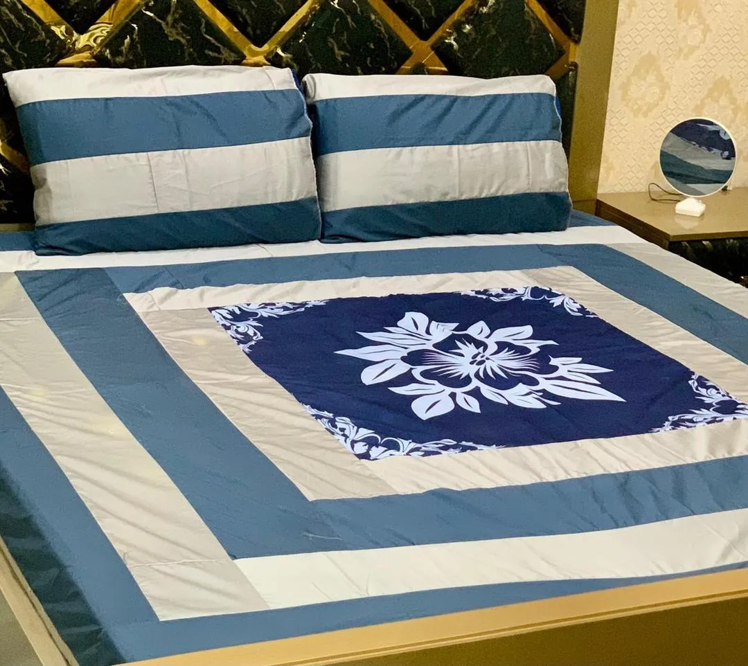 3 Pcs Cotton Sotton Patchwork Double Bedsheet