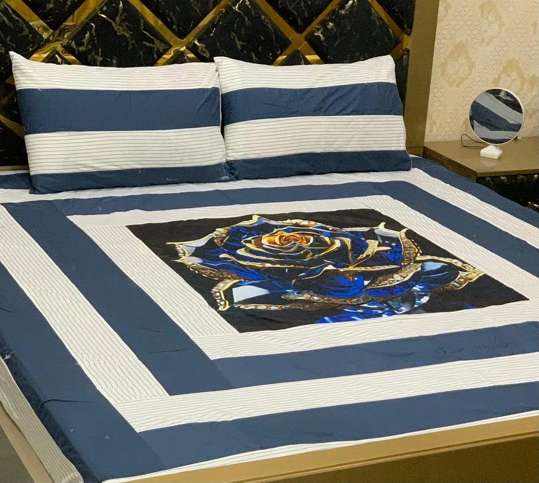 3 Pcs Cotton Sotton Patchwork Double Bedsheet