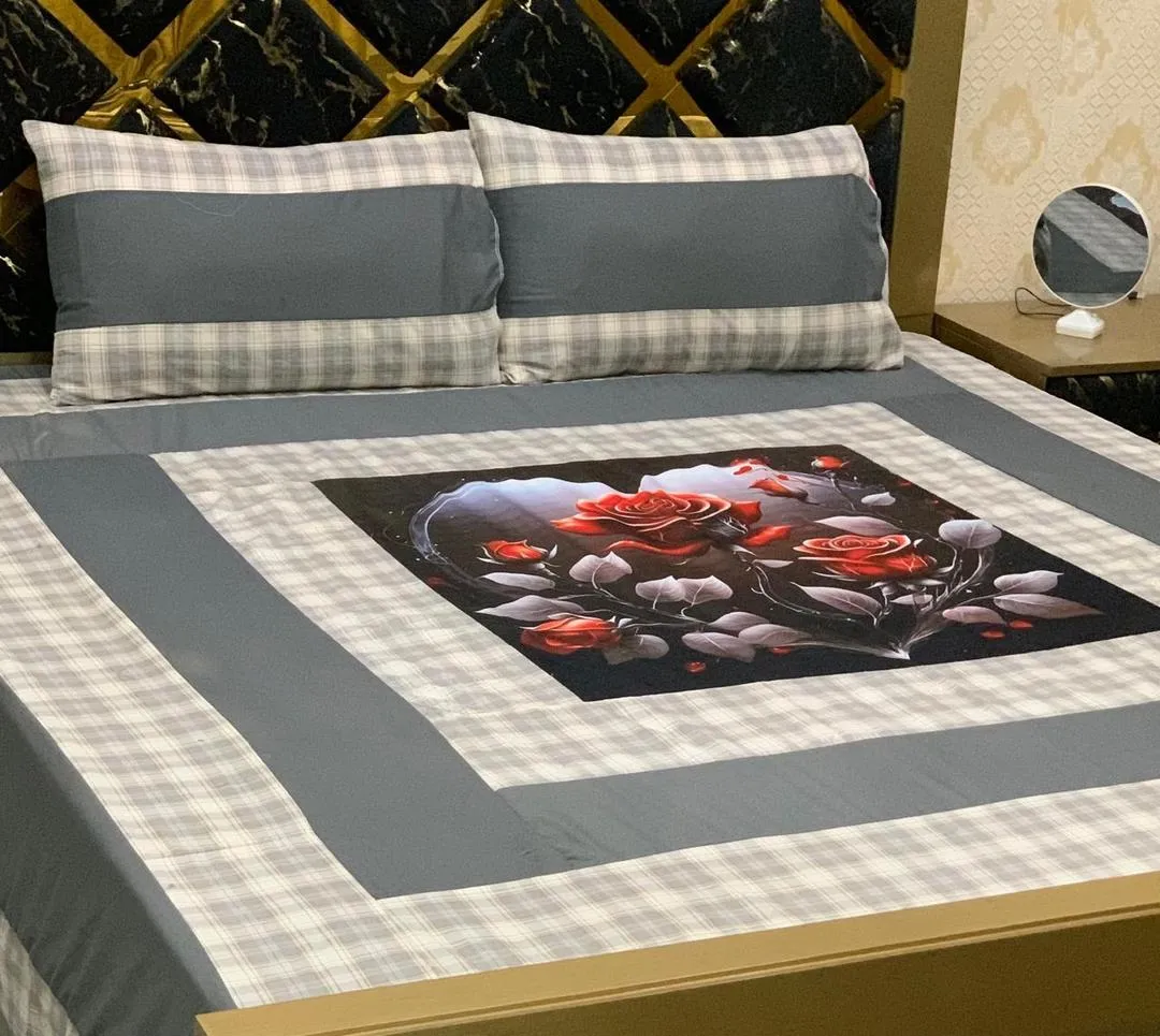 3 Pcs Cotton Sotton Patchwork Double Bedsheet