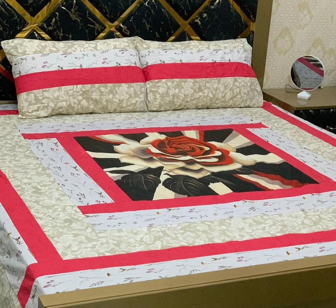 3 Pcs Cotton Sotton Patchwork Double Bedsheet