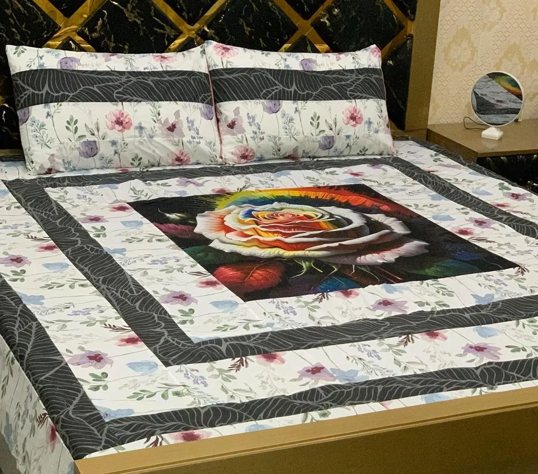 3 Pcs Cotton Sotton Patchwork Double Bedsheet
