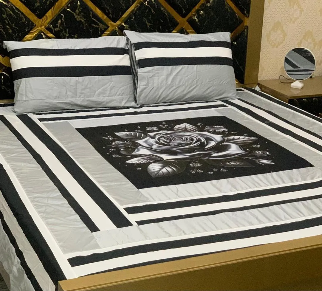3 Pcs Cotton Sotton Patchwork Double Bedsheet