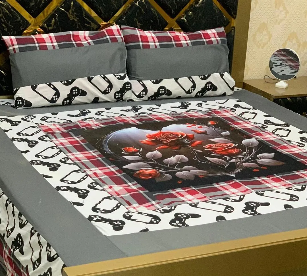 3 Pcs Cotton Sotton Patchwork Double Bedsheet