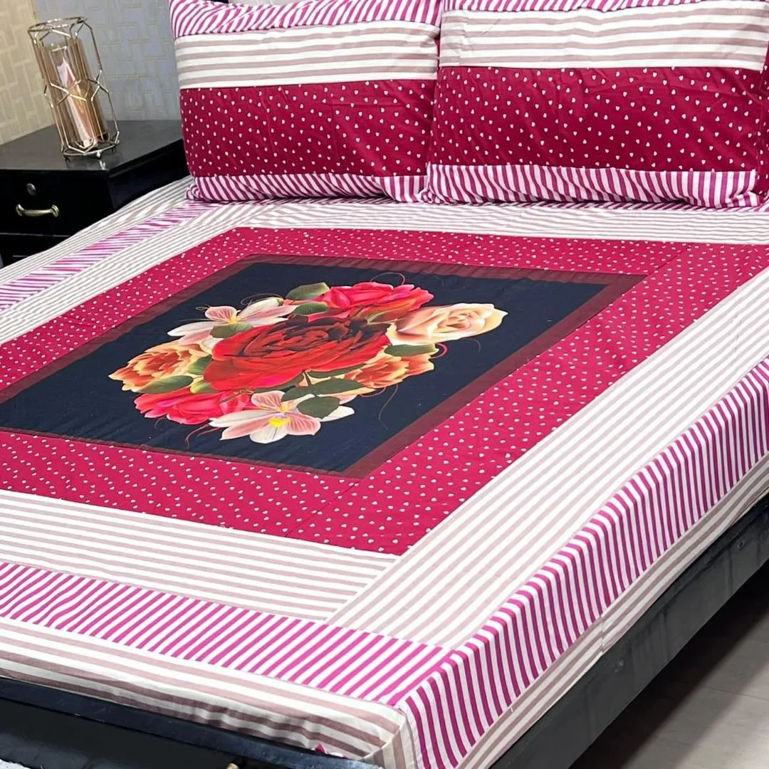 3 Pcs Cotton Sotton Patchwork Double Bedsheet
