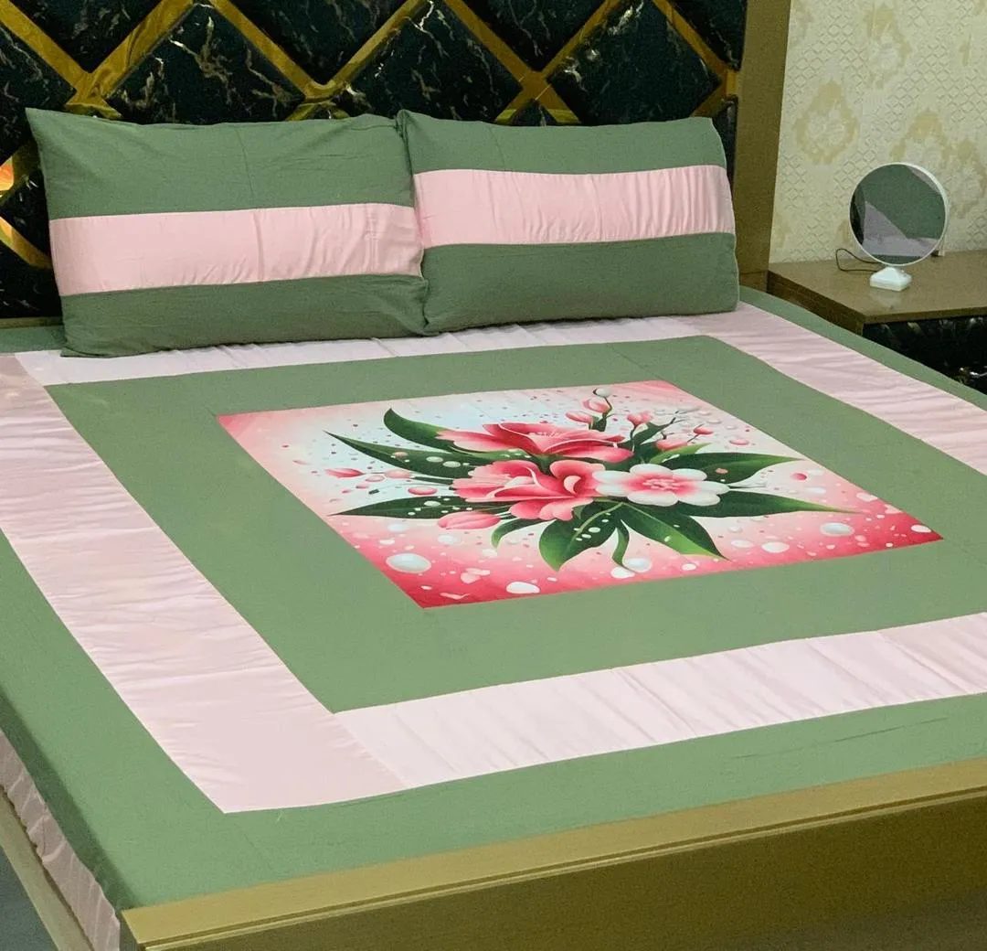 3 Pcs Cotton Sotton Patchwork Double Bedsheet