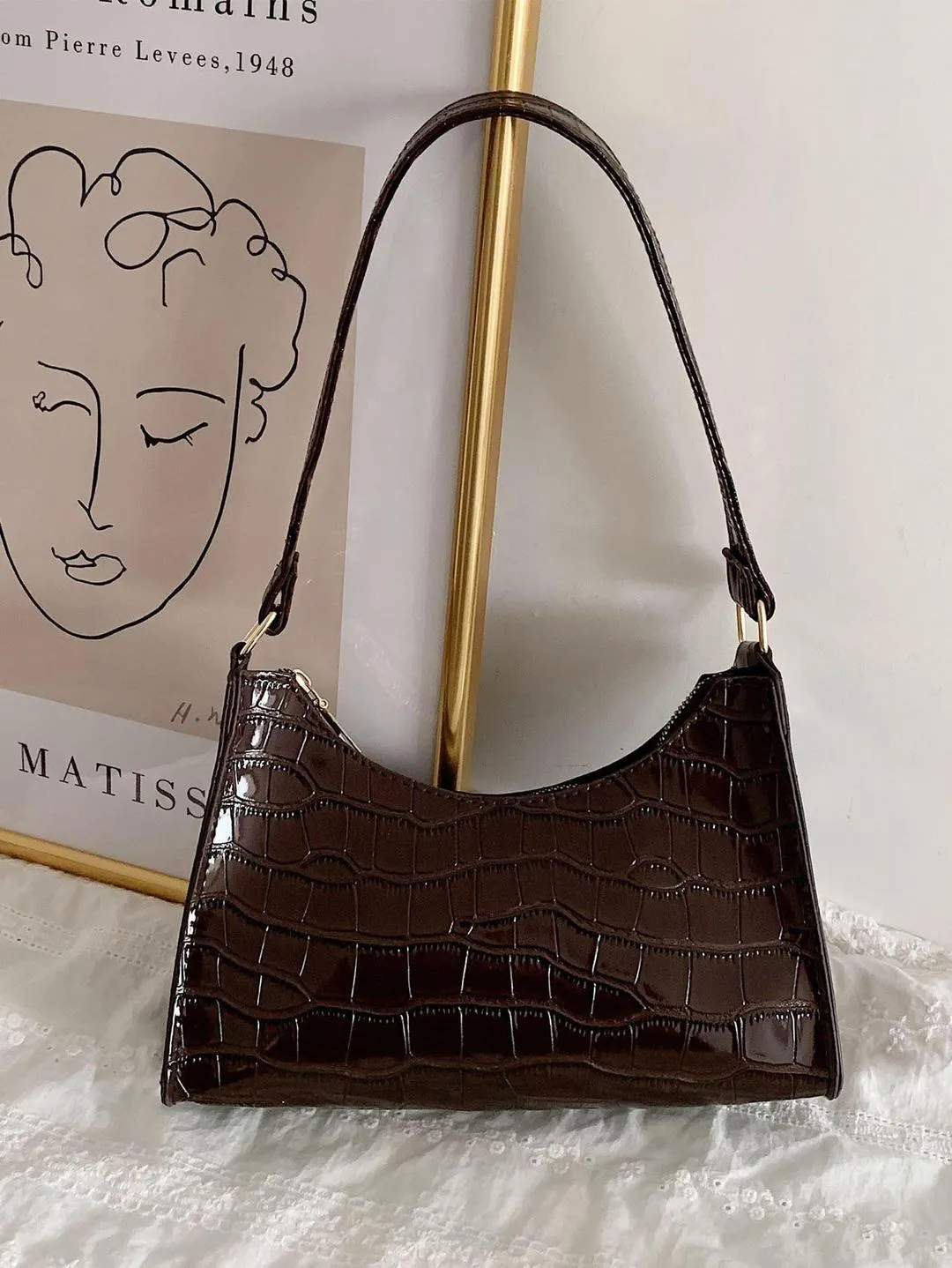 Girl's PU Leather Textured Shoulder Bag