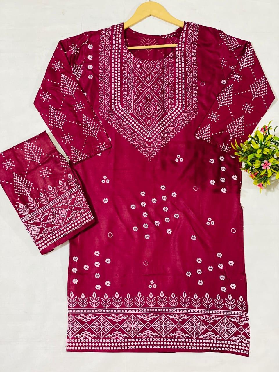 2 Pcs Women's Stitched Linen Printed Shirt And Trouser
