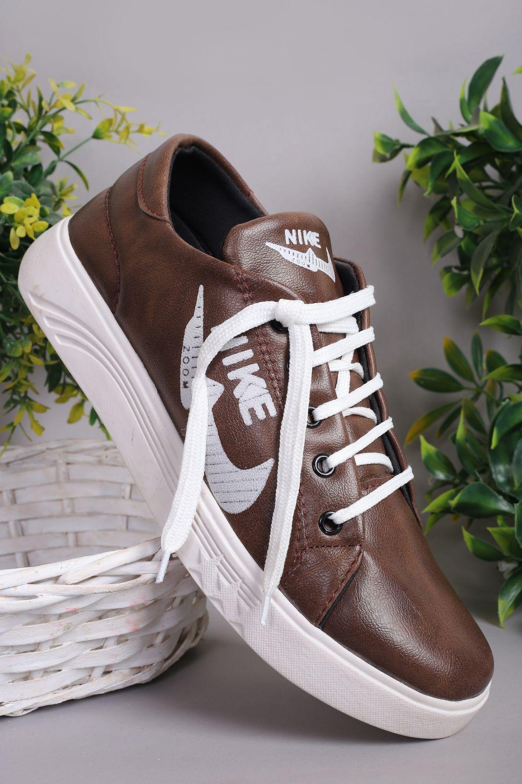 Stylish Men's Brown Synthetic Leather Sneakers - Casual Comfort