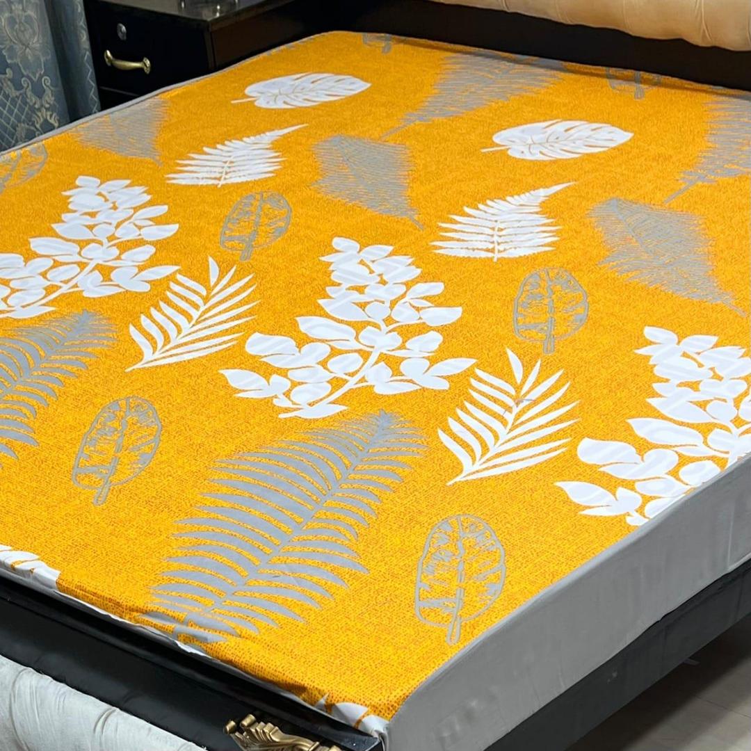 Mustard Terry Cotton Printed Waterproof Mattress Cover - Standard King Size