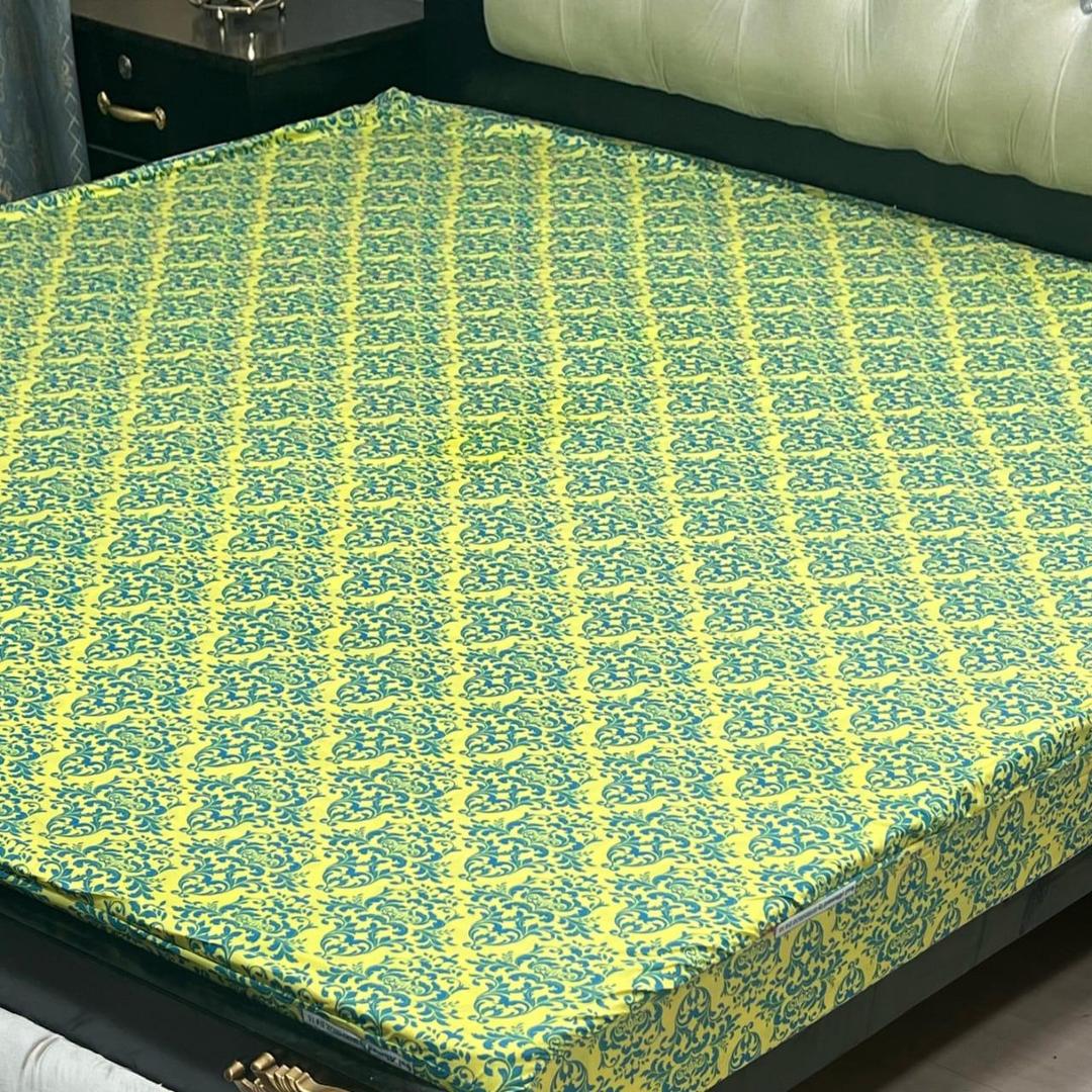 Premium Waterproof Terry Cotton Mattress Cover for Standard King Size - Green Printed Design