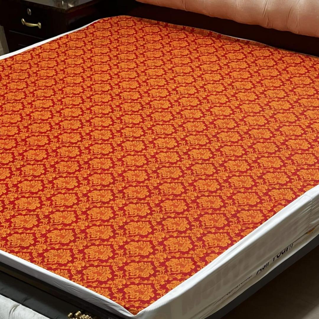 Waterproof Terry Cotton Printed Mattress Cover for Standard King Size Beds - Vibrant Orange