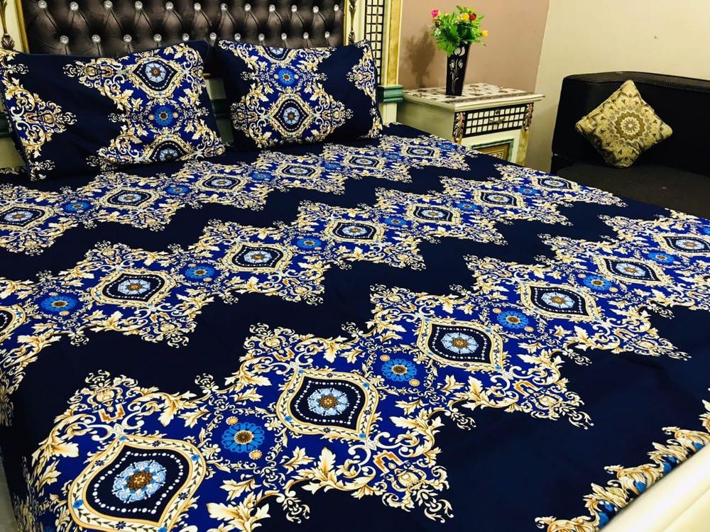 3 Pcs Cotton Printed Double Bedsheet