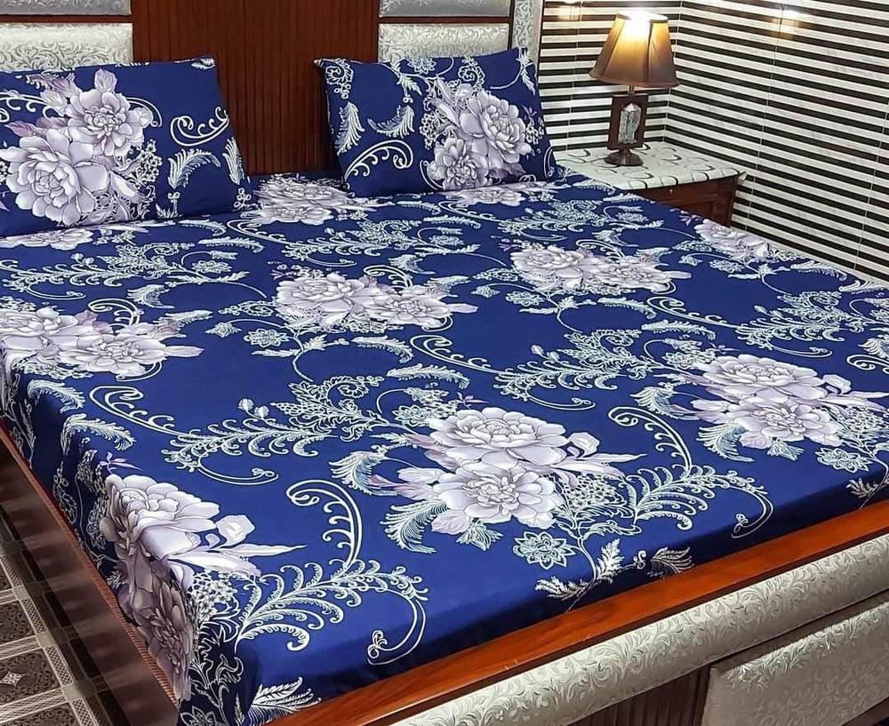 3 Pcs Cotton Printed Double Bedsheet