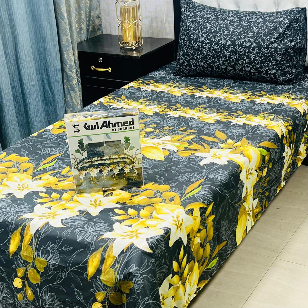Stylish Printed Mix Cotton Single Bed Sheet Set - 4 Pcs Includes 2 Bedsheets & 2 Pillow Covers in Black