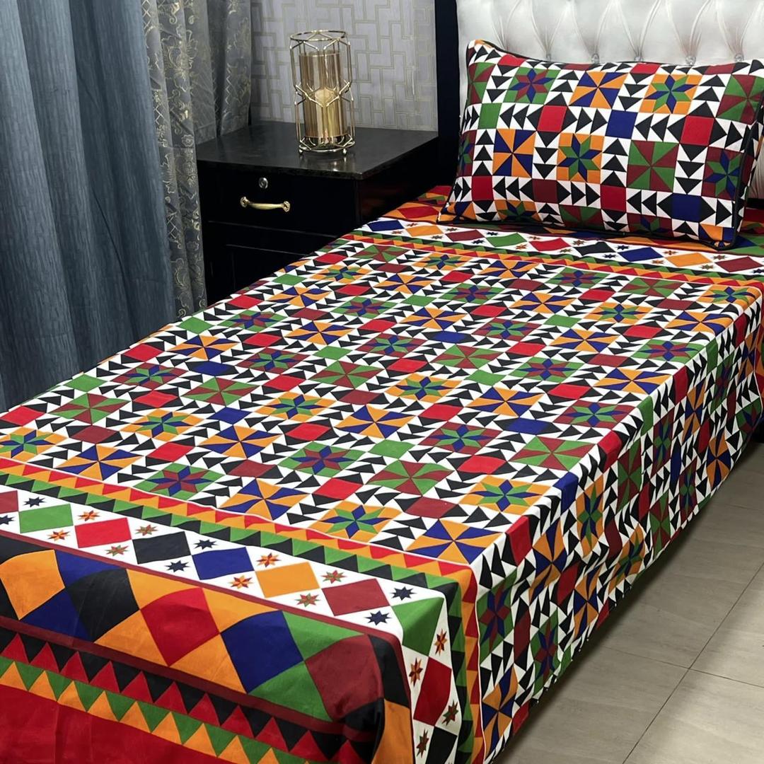 Vibrant Printed Single Bedsheet Set - 2 Pcs Crystal Cotton with Pillow Covers