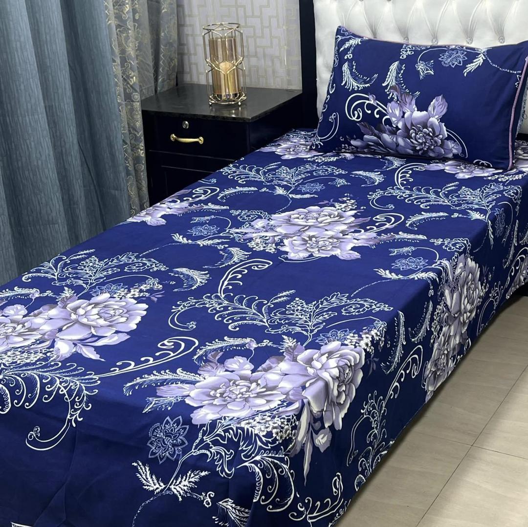 Stylish Printed Crystal Cotton Single Bedsheet Set - 2 Pcs with Pillow Covers