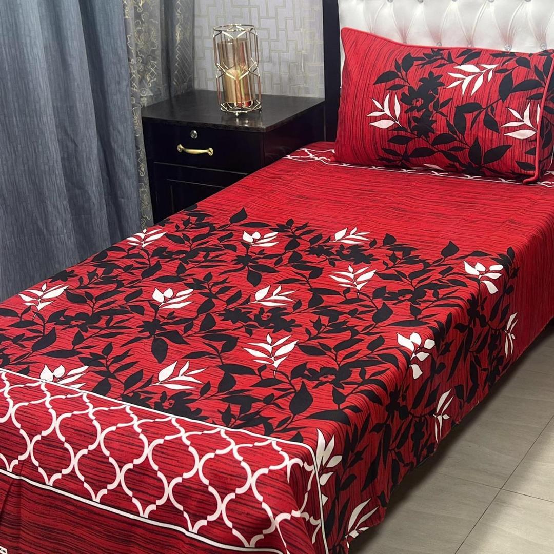 Vibrant Red Printed Crystal Cotton Bedding Set - 2 Pcs for Single Bed