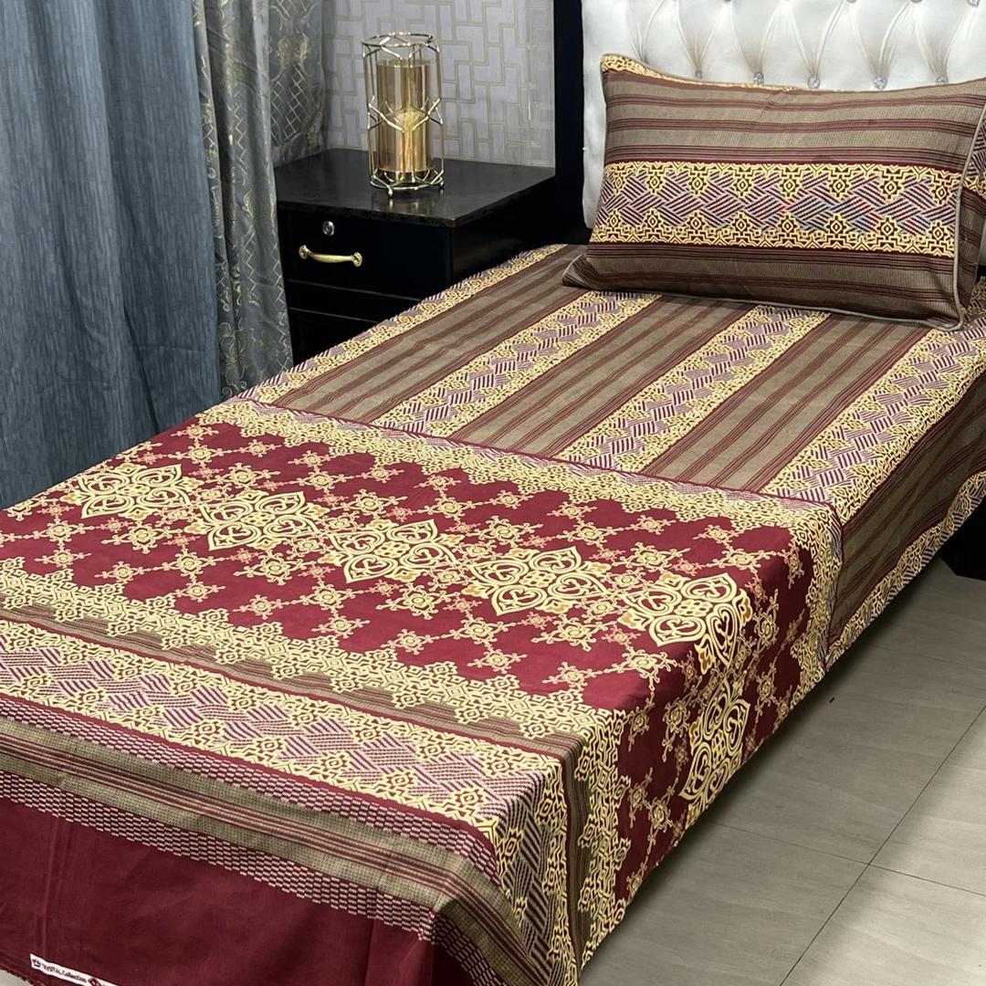 Luxurious Printed Crystal Cotton Single Bedsheet Set - 2 Pcs