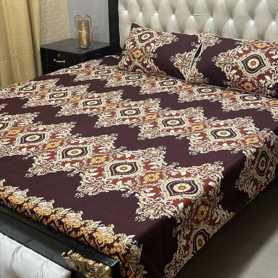 3 Pcs Crystal Cotton Printed Double Bed Sheets