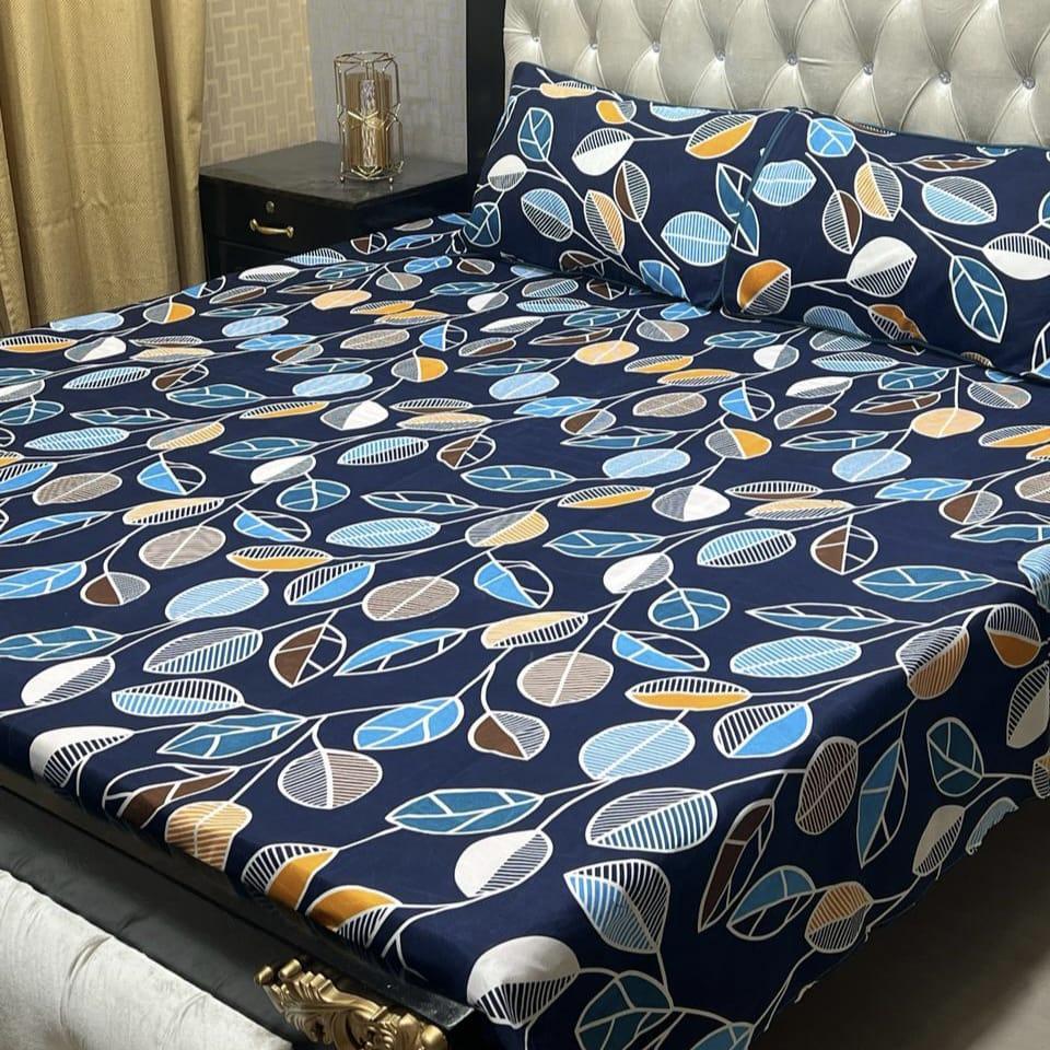 3 Pcs Crystal Cotton Printed Double Bed Sheets