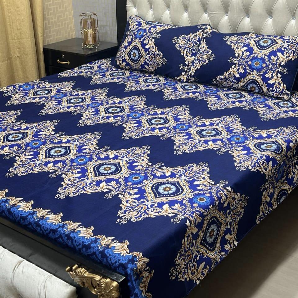 3 Pcs Crystal Cotton Printed Double Bed Sheets