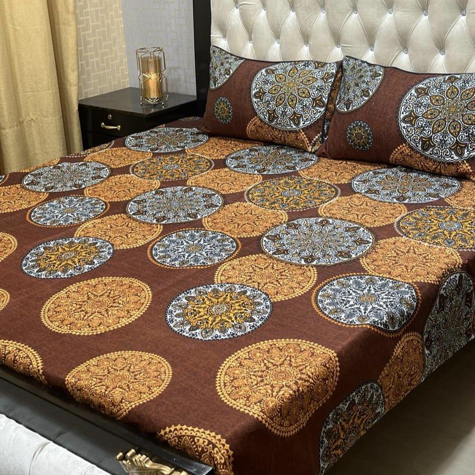 3 Pcs Crystal Cotton Printed Double Bed Sheets
