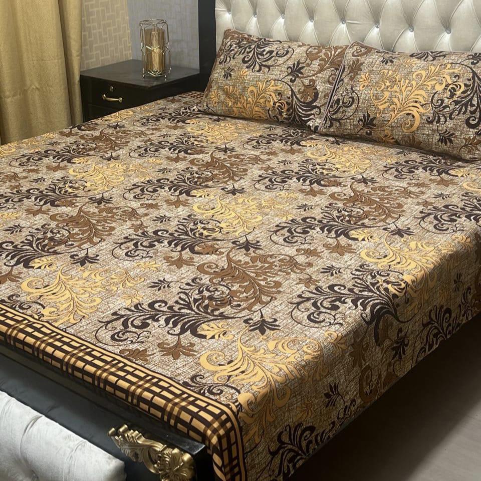3 Pcs Crystal Cotton Printed Double Bed Sheets
