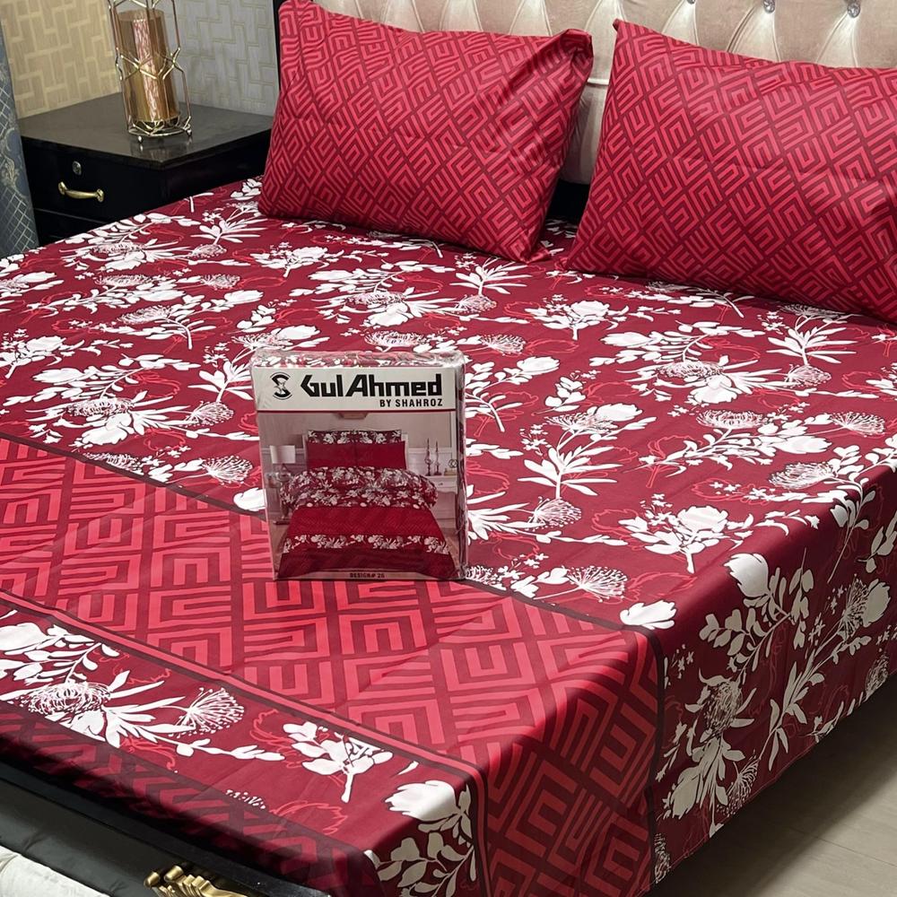3 Pcs Cotton Printed Double Bedsheet