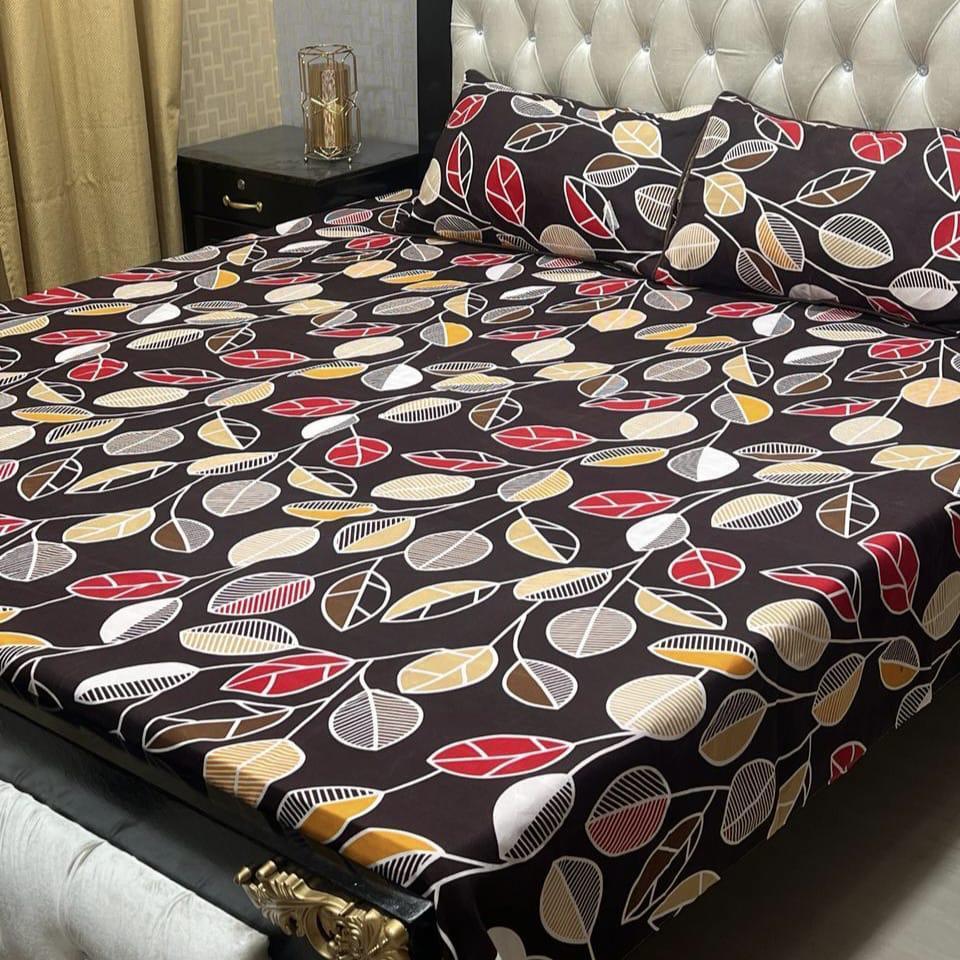 3 Pcs Crystal Cotton Printed Double Bedsheet