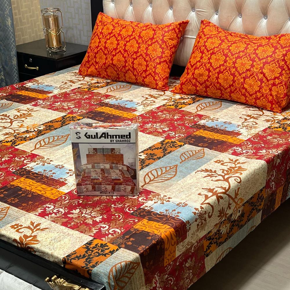 3 Pcs Mix Cotton Printed King Size Double Bedsheet
