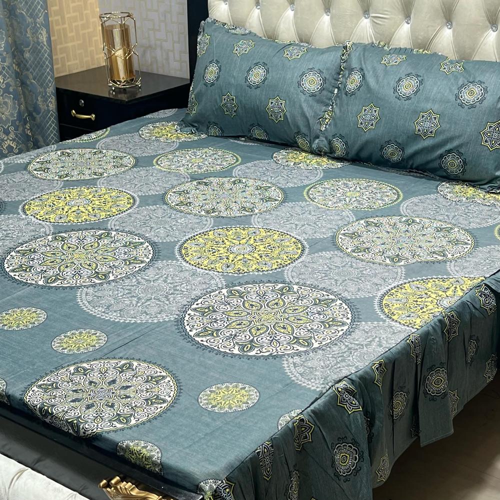 3 Pcs Cotton Salonica Printed King Size Double Bedsheet