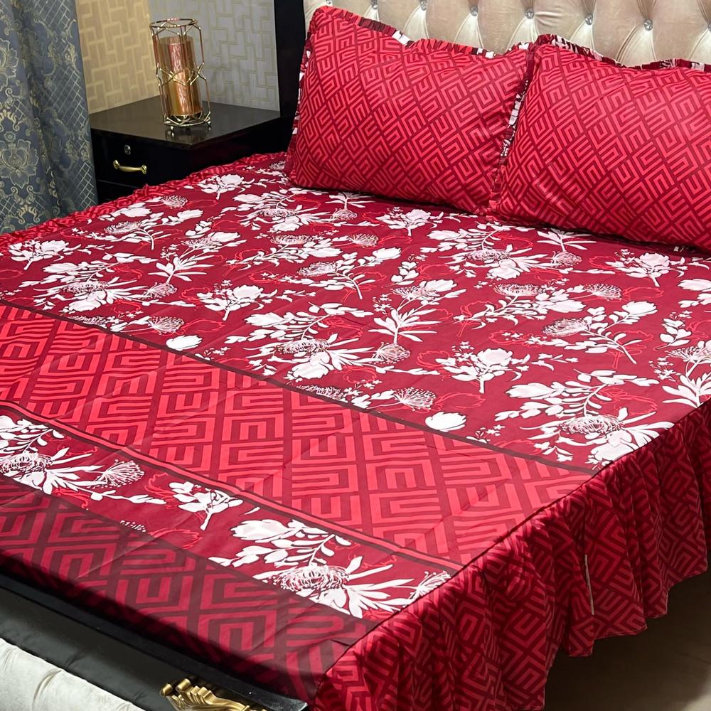 3 Pcs Cotton Salonica Printed King Size Double Bedsheet