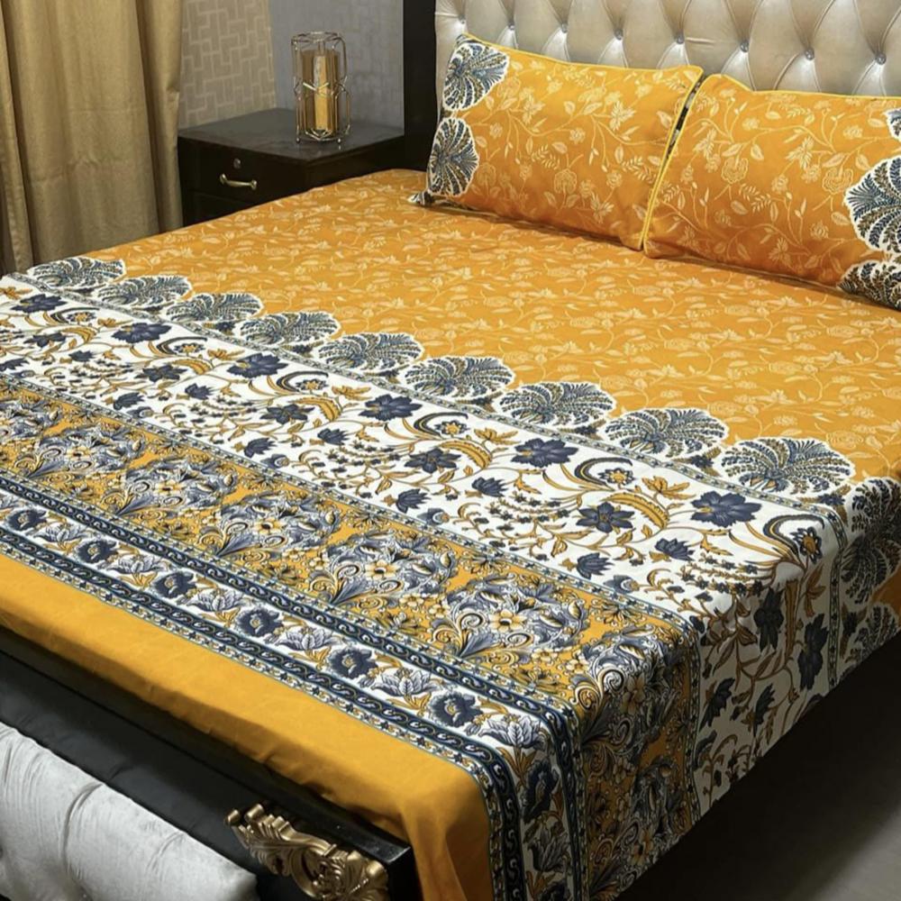 3 Pcs Crystal Cotton Printed Double Bedsheet