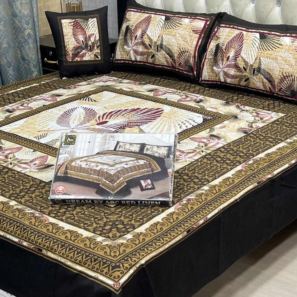 4 Pcs Cotton Printed Double Bedsheet