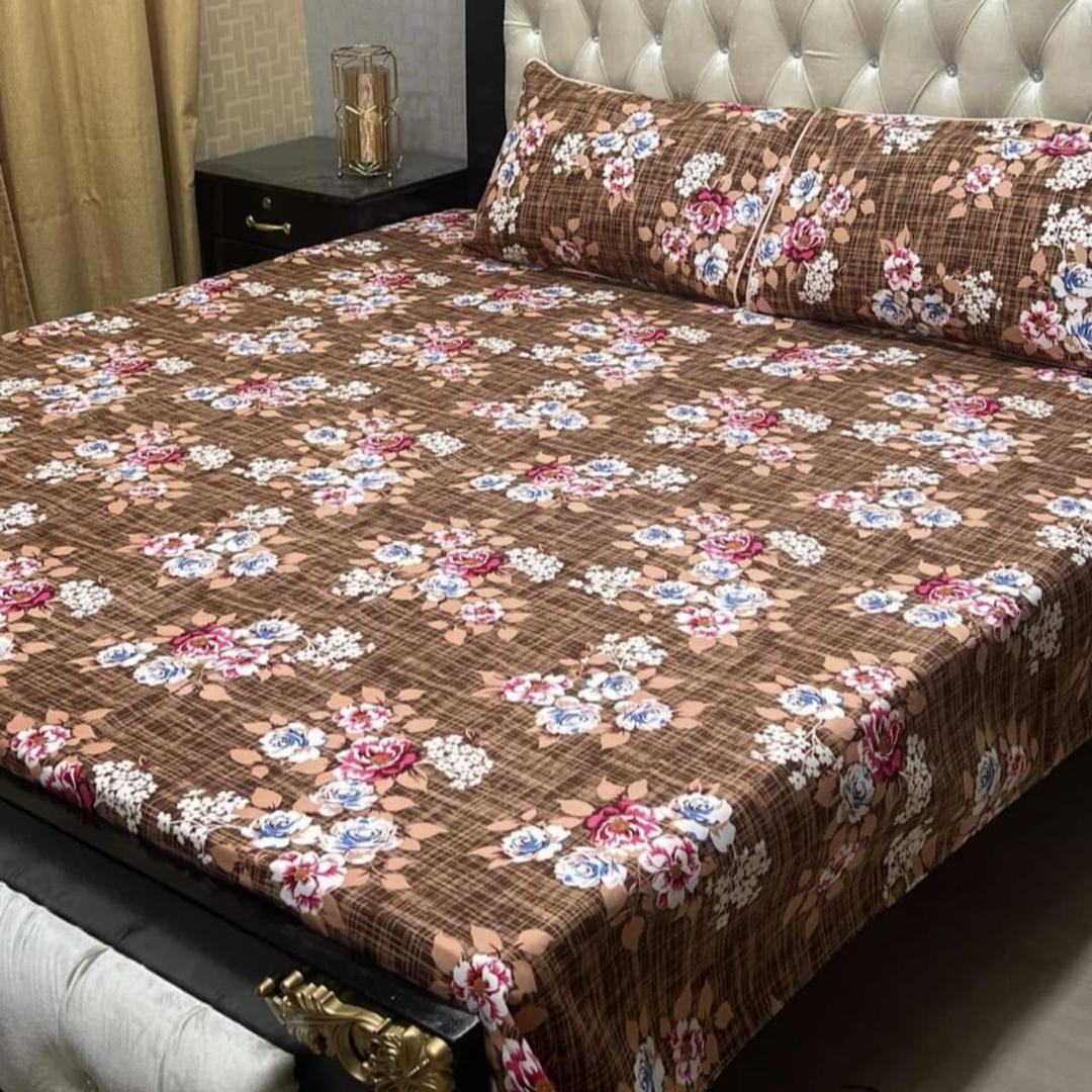 3 Pcs Crystal Cotton Printed Double Bedsheet