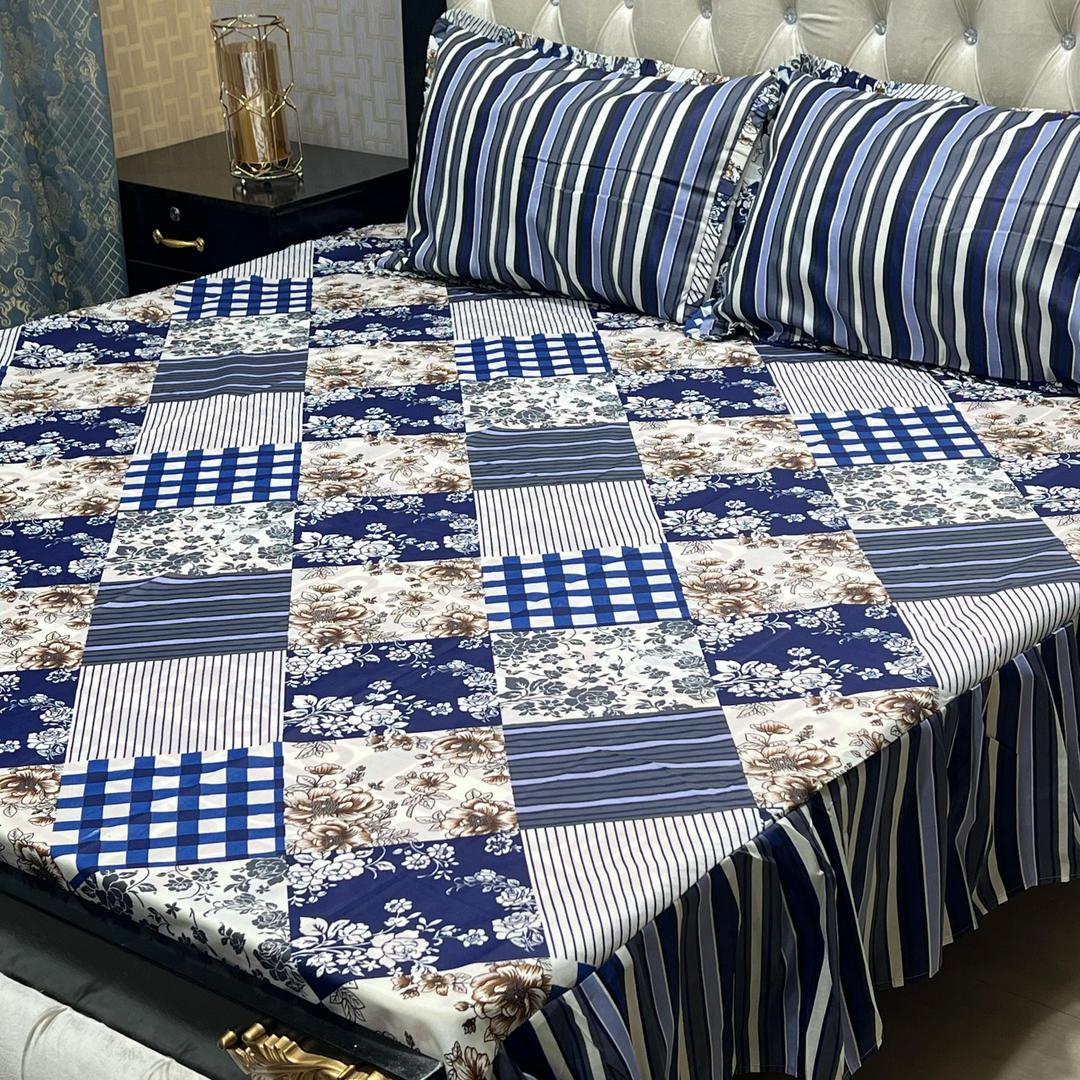 3 Pcs Cotton Sylonica Frill Double Bedsheet