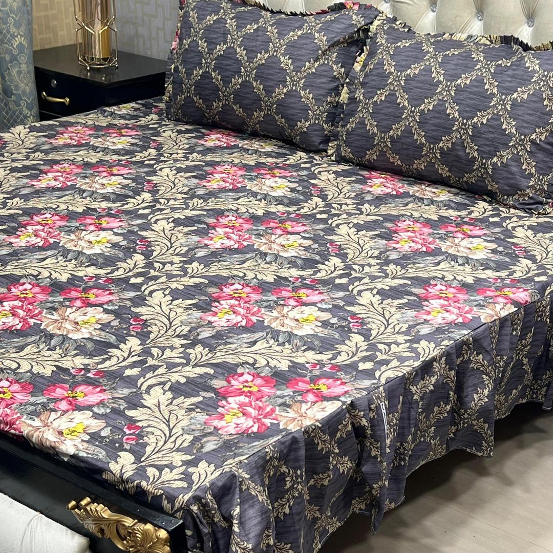 3 Pcs Cotton Sylonica Frill Double Bedsheet