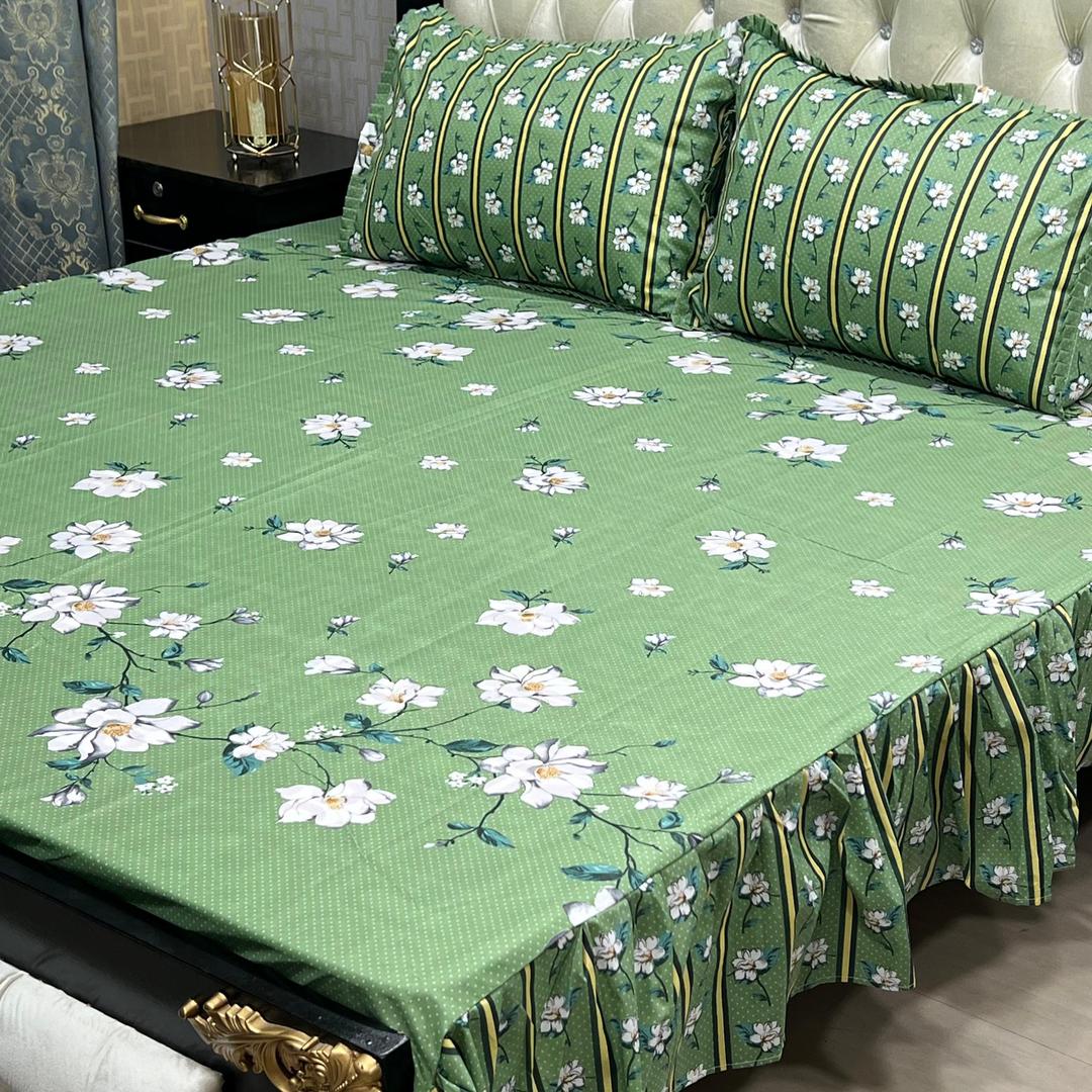 3 Pcs Cotton Sylonica Frill Double Bedsheet