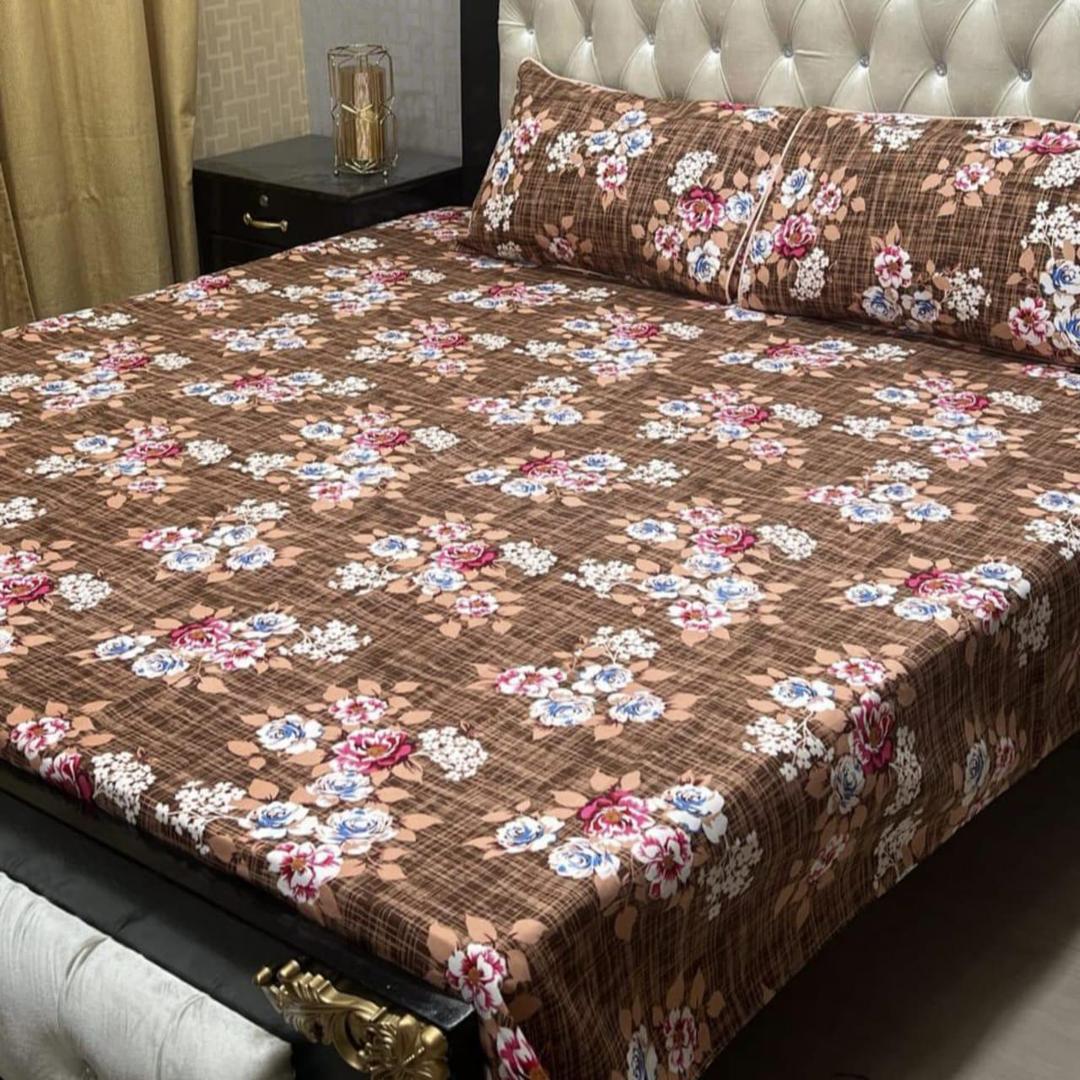 Chic Printed Double Bedsheet Set - 3 Pcs Crystal Cotton in Brown