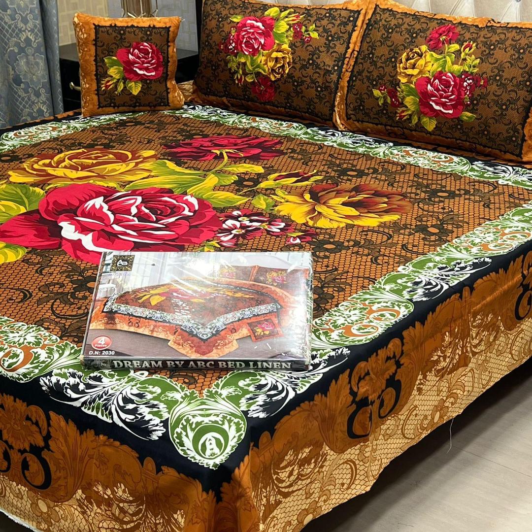 Multicolor Printed Double Bedsheet Set - 4 Pcs with Cushion and Pillow Covers