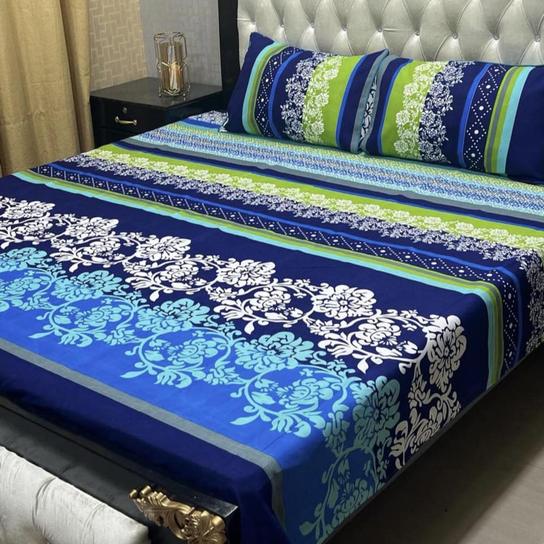 Multicolor Printed Double Bedsheet Set - 3 Pcs of Crystal Cotton Bliss