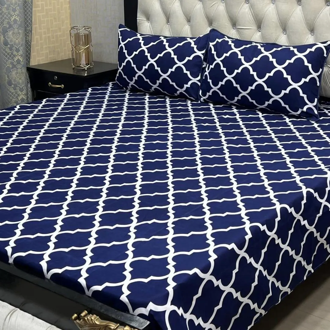 3 Pcs Crystal Cotton Printed Double Bedsheet