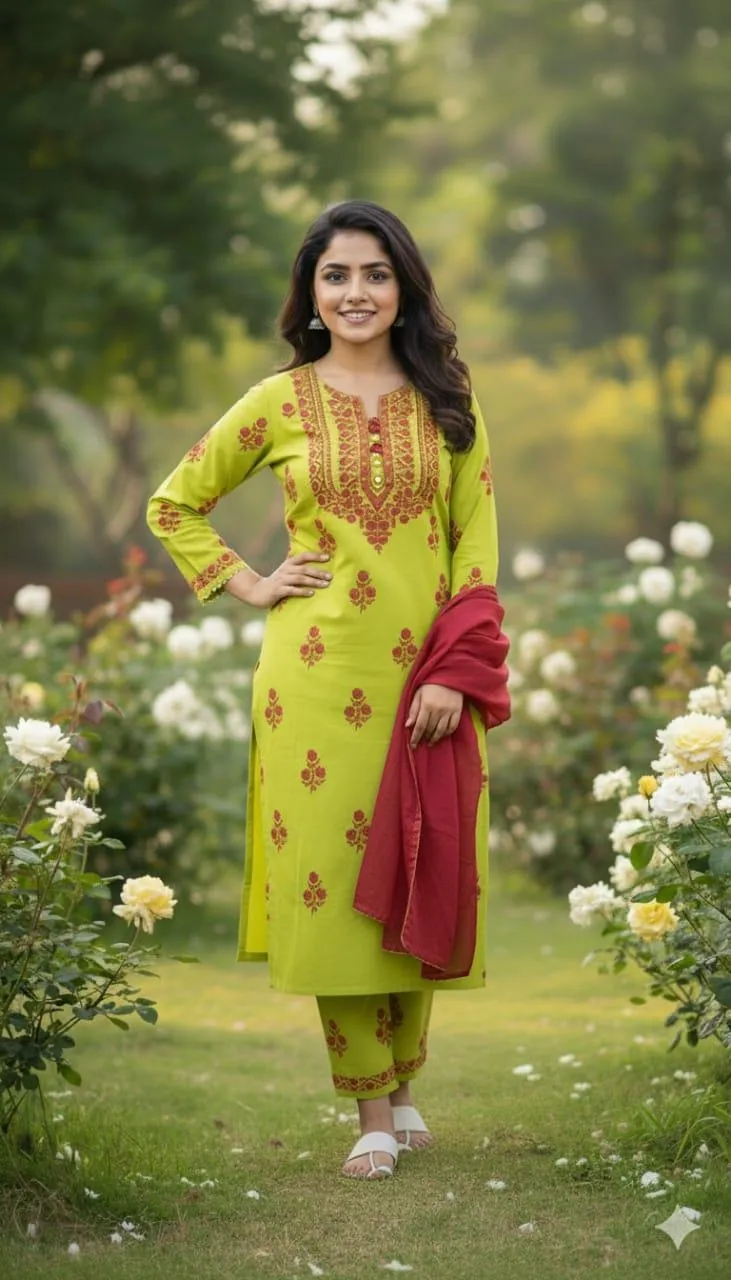 Elegant Green Embroidered Linen Suit - 3 Pcs Women’s Stitched Ensemble