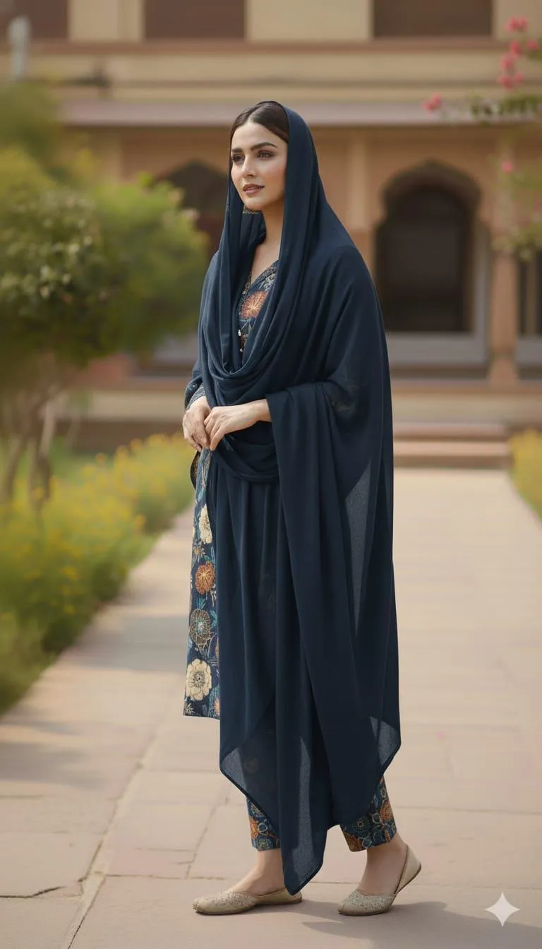 Stunning Printed Khaddar Suit - 3 Pcs Set with V-Neck Design