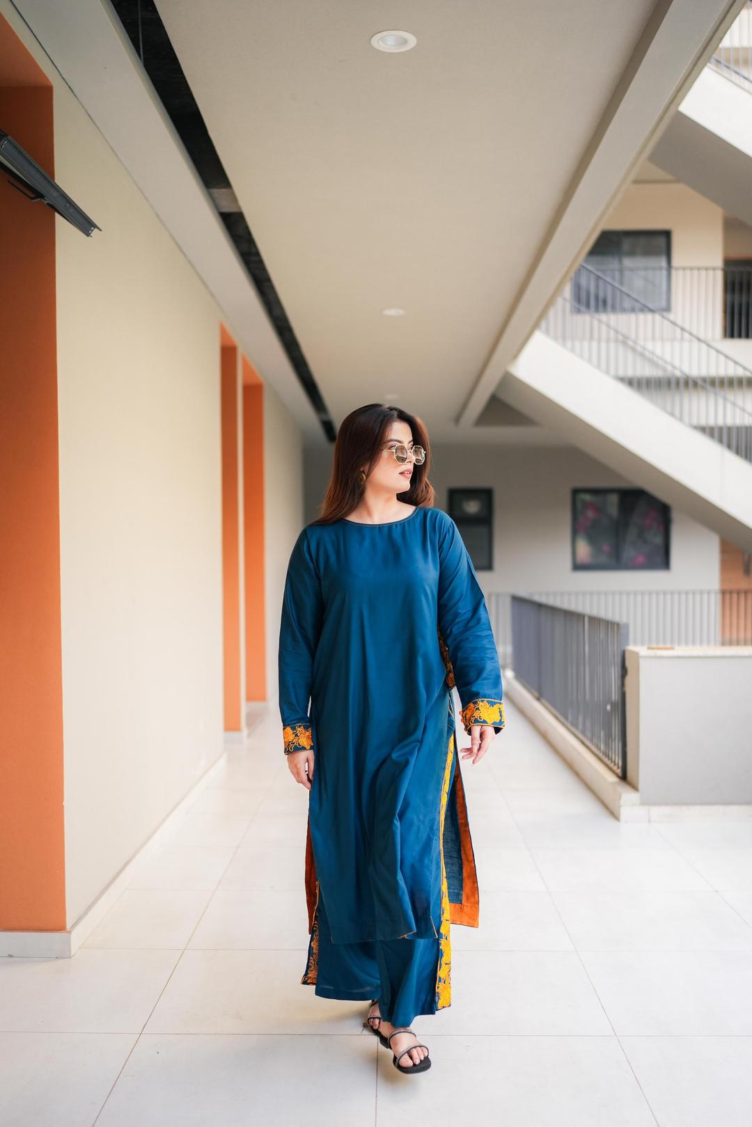 Stylish Women's Stitched Embroidered Shirt And Trouser Set - 2 Pcs