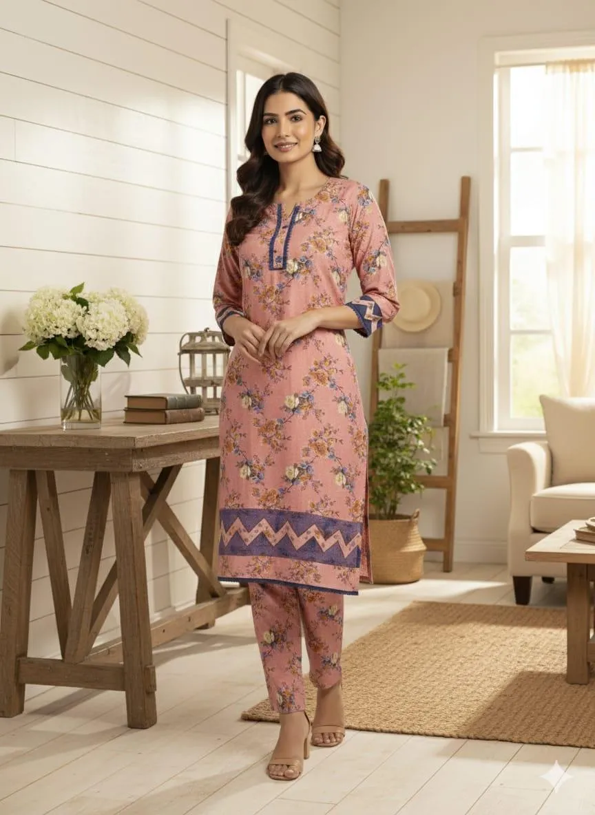 Stylish Printed Crystal Wool Shirt and Trouser Set - 2 Pcs