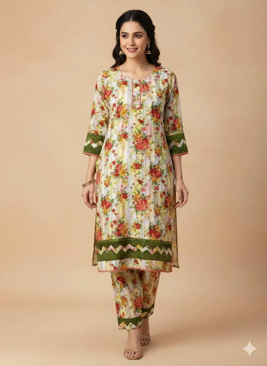 Stylish Women's Stitched Printed Shirt and Trouser Set - 2 Pcs in Crystal Wool