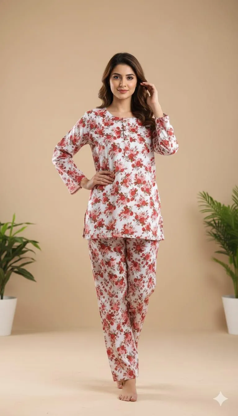 Stylish Women’s Stitched Printed Shirt And Trouser Set - 2 Pcs in Crystal Wool