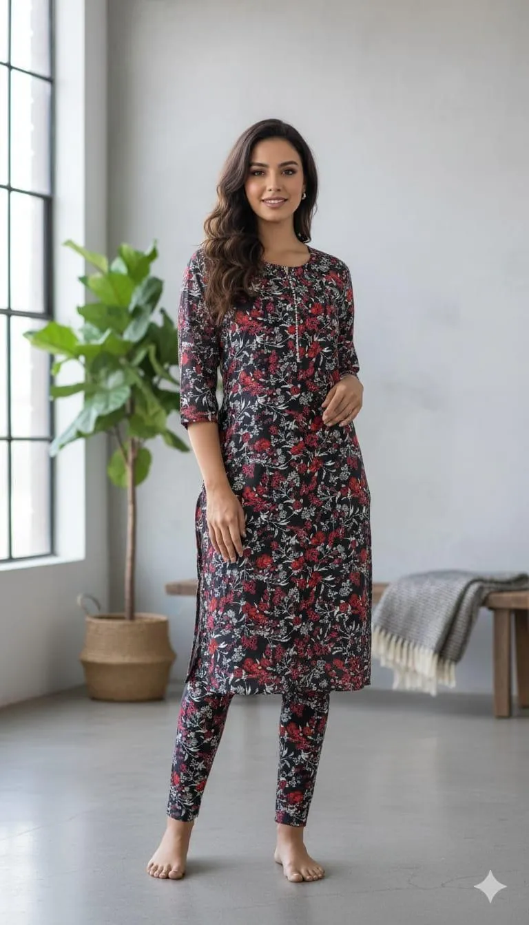 Stylish Women’s Stitched Printed Shirt And Trouser Set - 2 Pcs in Crystal Wool