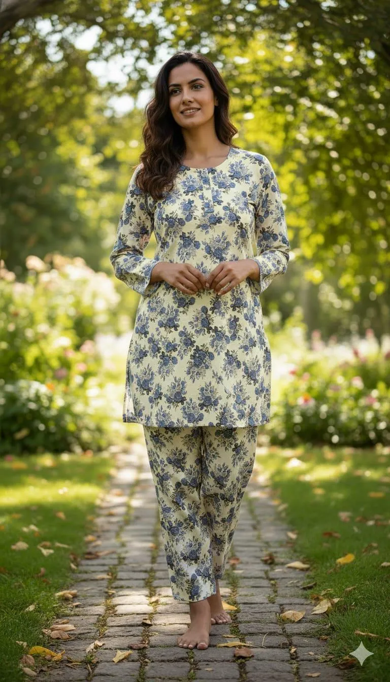 Stylish Women's Stitched Printed Shirt and Trouser Set - 2 Pcs in Crystal Wool